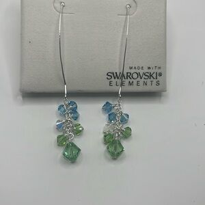 Swarovski Silver Earrings with Blue and Green Crystals